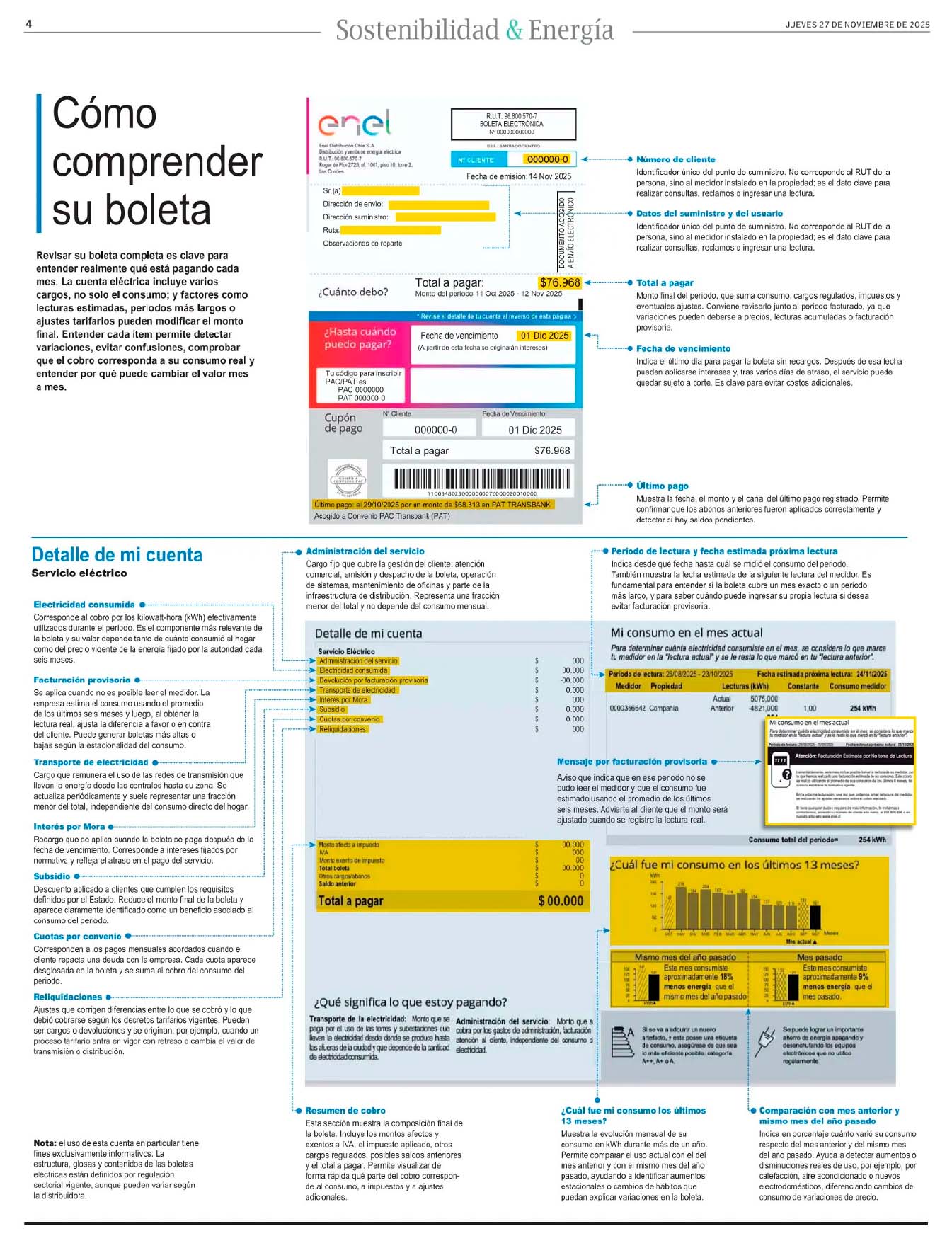 Cómo comprender la boleta – Sostenibilidad & Energía – El Mercurio 27-11-2025