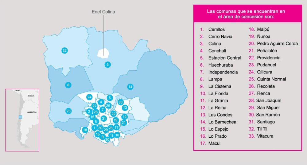 Mapa área de concesión de Enel Distribución Chile