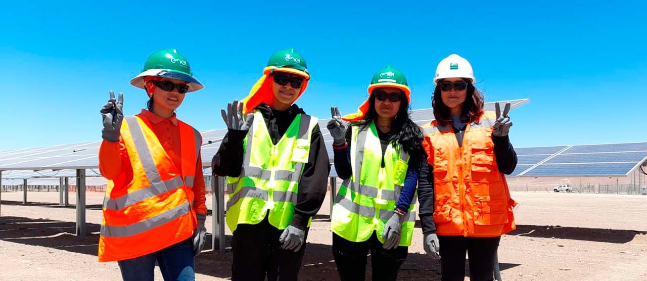 Women doing internship in solar plant